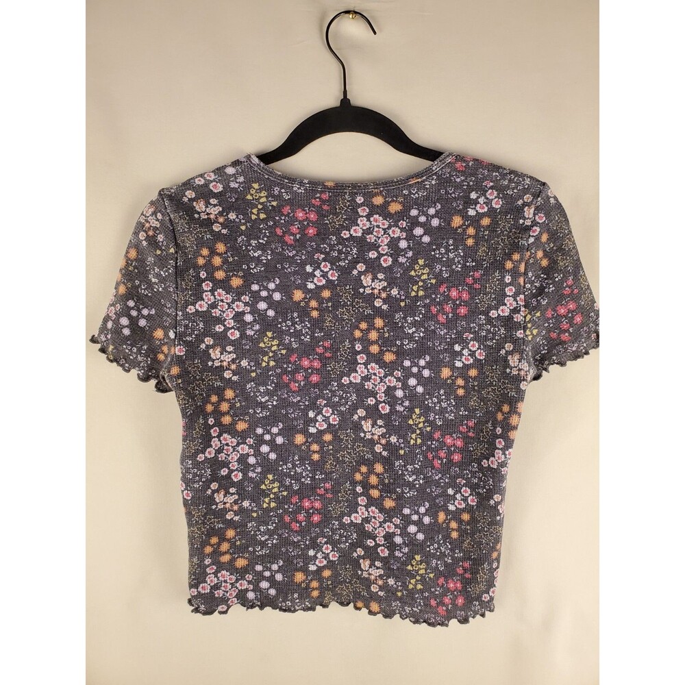 American Eagle Womens Y2K Style Floral Baby Tee Sz M Ribbed Crop - Picture 2 of 8
